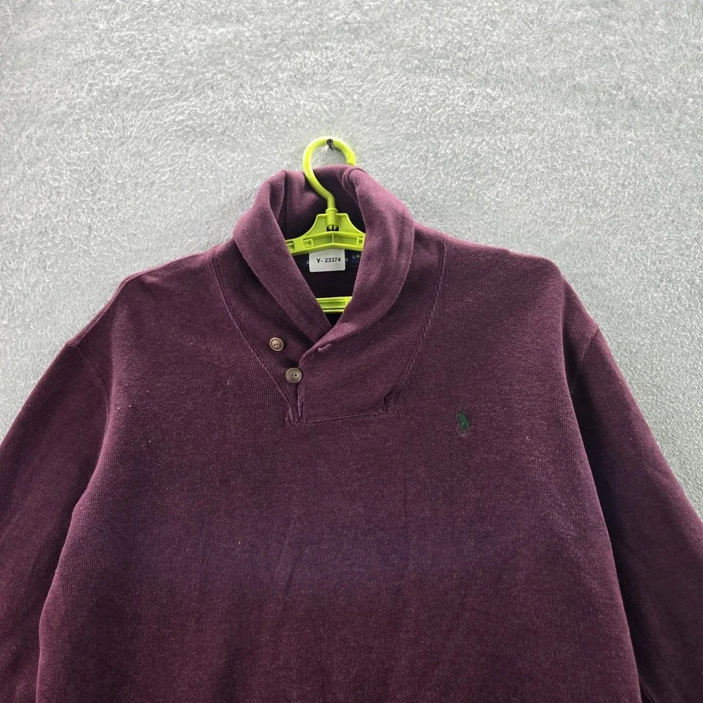 Polo Ralph Lauren Men Sweatshirt L Red‎ Long Sleeve Shawl Collar Logo Pony